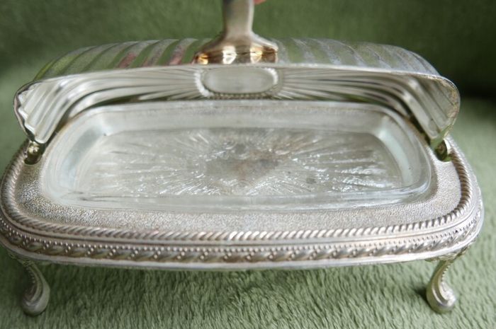 Vintage Roll Top Silver Plated Butter Dish With Glass Insert Vintage