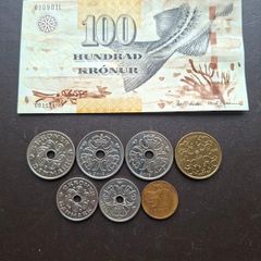 A Lot of one note and 7 coins from Faroe (1955-2001)