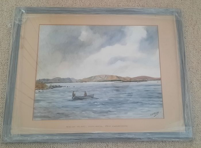 Watercolour by Captain J. D. Guille 'Rialisk Island, Lough Mask
