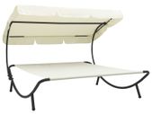 Outdoor Lounge Bed with Canopy Cream White