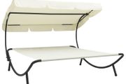 Outdoor Lounge Bed with Canopy Cream White