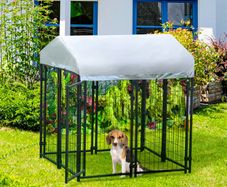 Outdoor Dog Kennel, Metal Playpen Fence Dog Run with UV-Resistant Canopy and Locks, for Small and Medium Dogs, 120 x 120 x 138cm