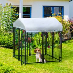 Outdoor Dog Kennel, Metal Playpen Fence Dog Run with UV-Resistant Canopy and Locks, for Small and Medium Dogs, 120 x 120 x 138cm