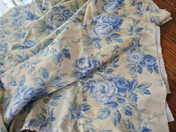 Laura Ashley Pelham Stripe Blue Roses Fabric