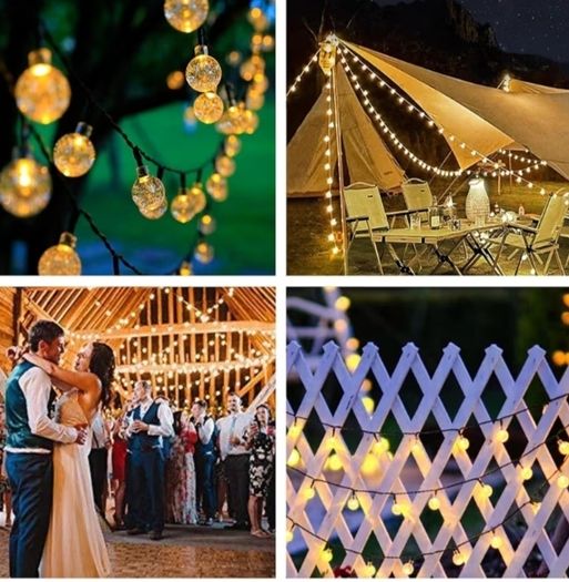 40ft 66 LEDs Solar Garden Light with 8 Modes Crystal Big Balls Solar Powered Waterproof for Camping Tree Patio Yard Wedding Party Decoration