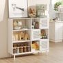 Rattan Bookcase, Storage Sideboard Cabinet with Metal Legs, Wooden Bookshelf with 3 Door, 6 Open Compartments, Freestanding Display Rack for Living Room, Study,102x29x96cm(White) Image 7
