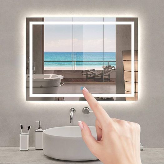 NEW SALE | 800x600 Illuminated Led Bathroom Mirror with Demister Pad [IP44 Rated] Rectangular Backlit Wall Mounted,Touch Sensor Switch,White