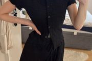 Black button up shirt and shorts co ord