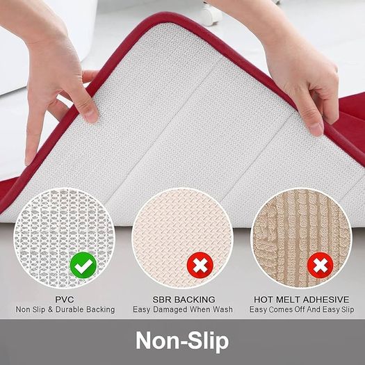 Memory Foam Bath Mat, 50 x 75 cm, Extra Soft Non-Slip Bathroom Mat, Super Absorbent Bath Mats for Bathroom Floor, Machine-Washable Dry Bath Rug Foot Mat, Wine Red