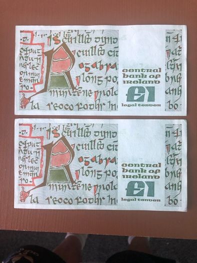 Two irish one pound punt notes