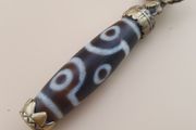 Vintage 6 Eyes Hiamalyan Tibetan Agate Bead Brass Pendant