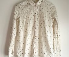 Sezane ecru cream and navy polkadot shirt