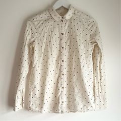 Sezane ecru cream and navy polkadot shirt