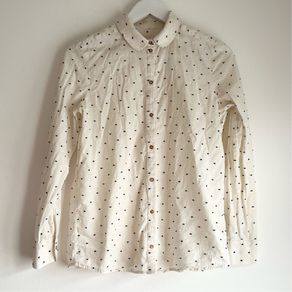 Sezane ecru cream and navy polkadot shirt