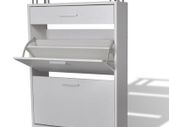 _Shoe Cabinet with a Drawer and a Top Glass Shelf Wood White