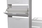_Shoe Cabinet with a Drawer and a Top Glass Shelf Wood White