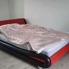 Modern Red & Black Faux Leather Bed for Sale