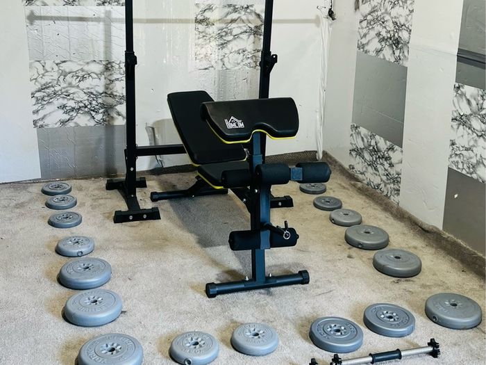 Barbell Dumbbells Weights Rack Bench