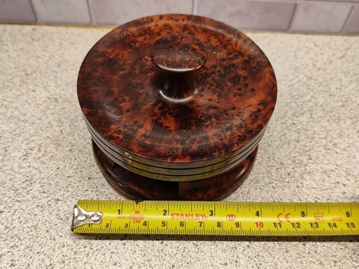 Vintage Hand Turned Burr Wood Coaster Set Solid Timber 7 Piece Mint Condition