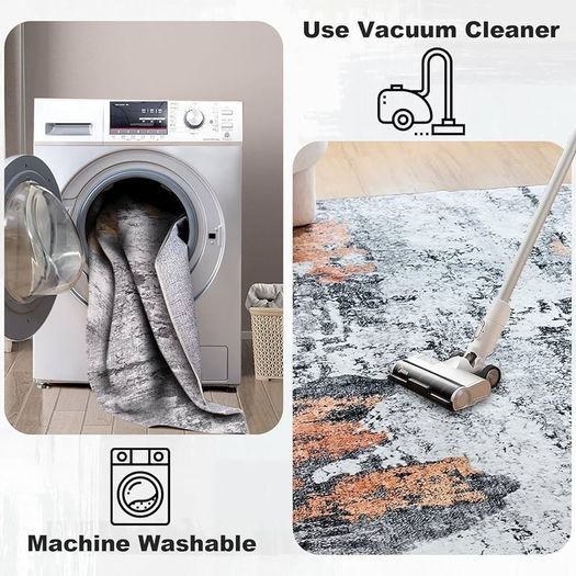 Washable Rugs Living Room 80x150cm Short Pile Area Rugs Non Shedding Carpet Rug for Bedroom Modern Abstract Bedroom Rug Machine Washable Rug Faux Wool Rug Black Grey Charcoal Rug Non Slip Rug
