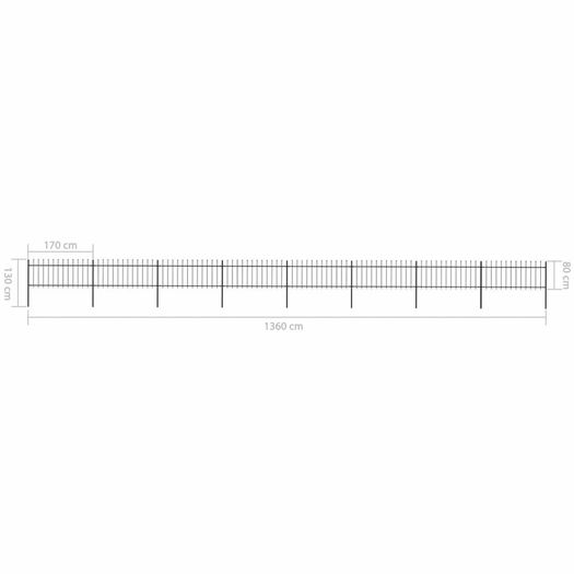 Garden Fence with Spear Top Steel 13.6x0.8 m Black