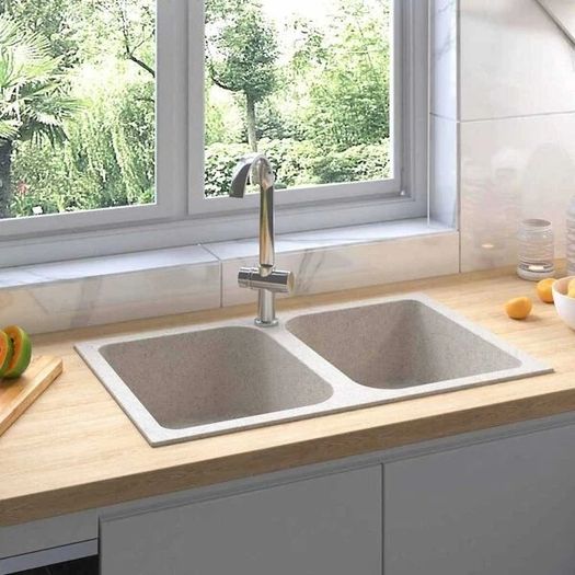 Kitchen Sink Beige 76 x 48 x 30 cm Quartz and Resin