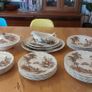 Fabulous Vintage Mid Century Brown 29 Piece Dinner Service With Hand-Painted Multicoloured Elements by Johnson Bros in the Popular and Collectable The Old Mill Pattern, Circa 1952-77 Image 2