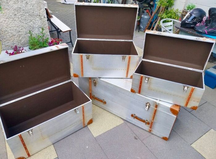 Steamer Trunks x 4 Aluminium & leather.
