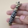 Vintage 6 Eyes Hiamalyan Tibetan Agate Bead Brass Pendant Image 5