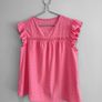 Pre Owned Vibrant Pink Eyelet Cutout Flutter Sleeve Blouse Image 3