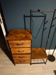 Industrial style storage unit with drawers and coat rack