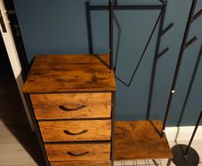 Industrial style storage unit with drawers and coat rack