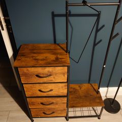 Industrial style storage unit with drawers and coat rack