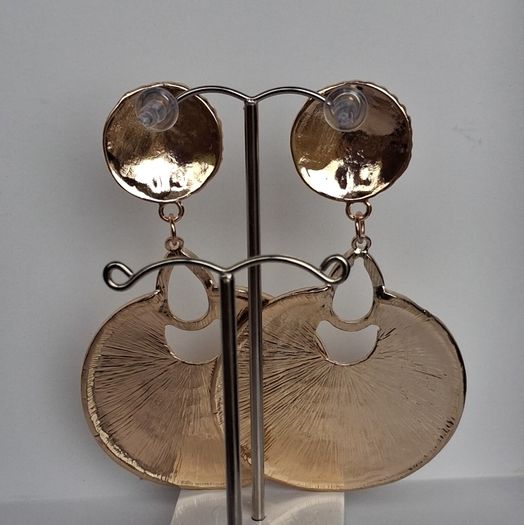 Gold Sunburst Hammered Round Disc Drop Earrings