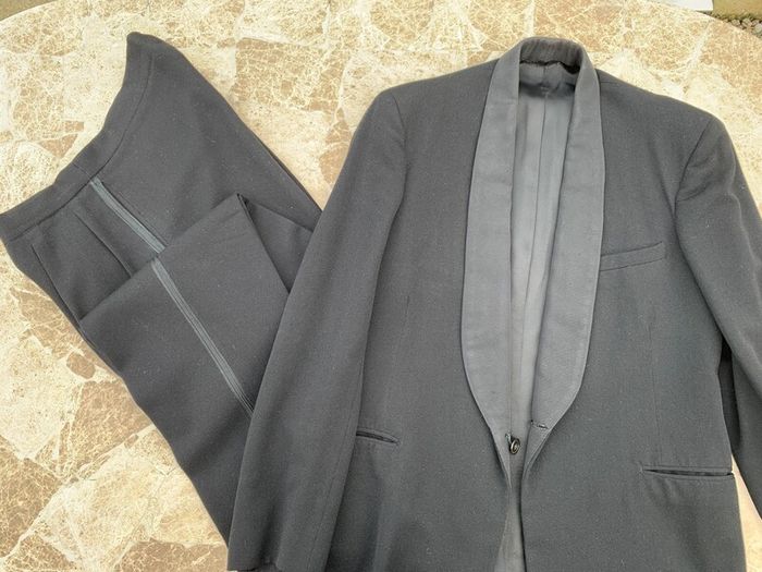 Vintage Black Tie Tuxedo with waistcoat, shirt and watch chain