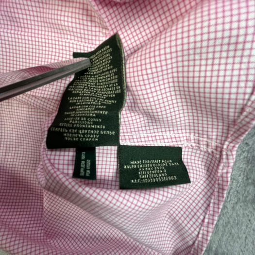 LAUREN RALPH LAUREN Fitted Non Iron Mens Shirt Pink Striped Long Sleeve 15.5 E39