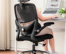 High Back Mesh Design with Adjustable Lumbar Support, Flip-Up Armrests, Removable Headrest & 360 Swivel - Space-Saving for Home, Work, or Gaming - Black