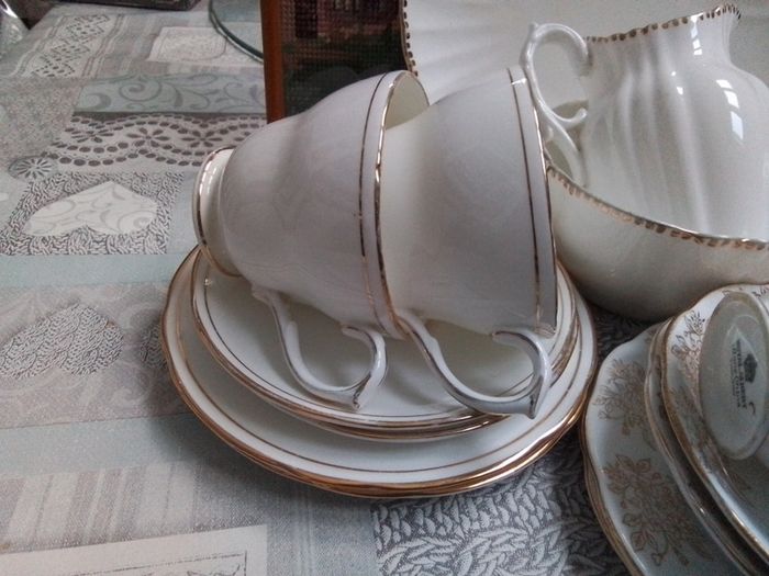 Mixed Set of White & Gold Teawares