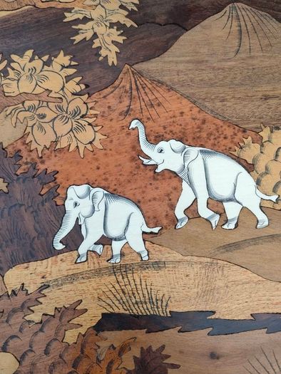 2 X Vintage Indian Rosewood Marquetry panels