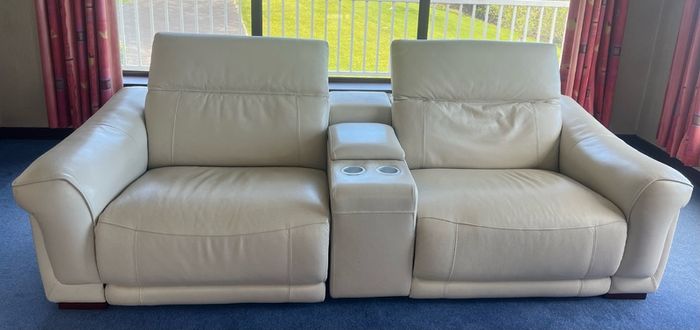 Reclining Cinema Sofa Seats - off white leather