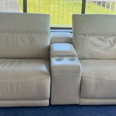 Reclining Cinema Sofa Seats - off white leather