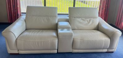 Reclining Cinema Sofa Seats - off white leather