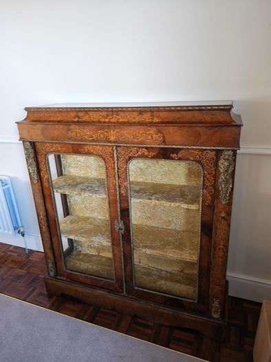 Beautiful Antique-Style Walnut & Marquetry Display Cabinet