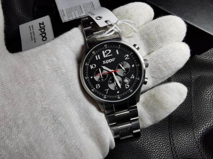 Men's Watch Chronograph ZIPPO 45001 Sports Military Black Analog Dial