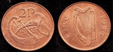 [#2143] - Ireland 1996 | 2 Pence | Irish 2p | KM.21a | UNC