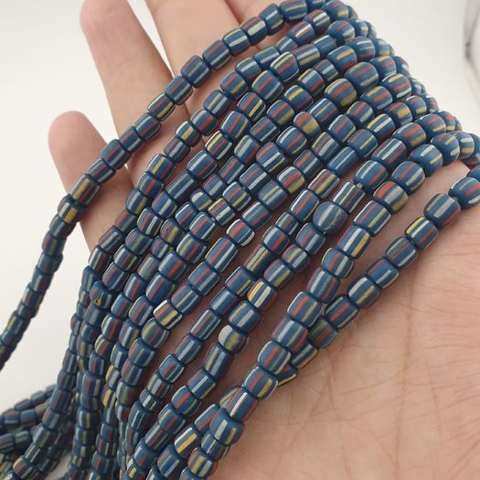 Vintage African Style Stripe Pattern 5.5 - 6 mm Glass Beads Necklace