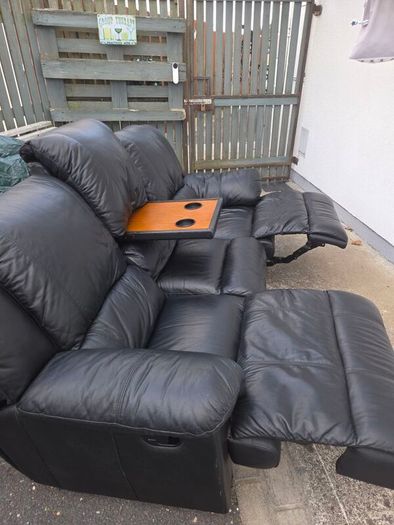 3 seater black leather couch