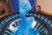 Art Deco Josef Inwald Dancing Lady Centerpiece Set Blue Satin Glass 1930s Rare