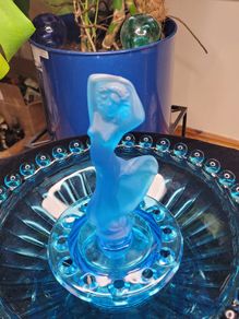 Art Deco Josef Inwald Dancing Lady Centerpiece Set Blue Satin Glass 1930s Rare