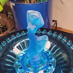 Art Deco Josef Inwald Dancing Lady Centerpiece Set Blue Satin Glass 1930s Rare